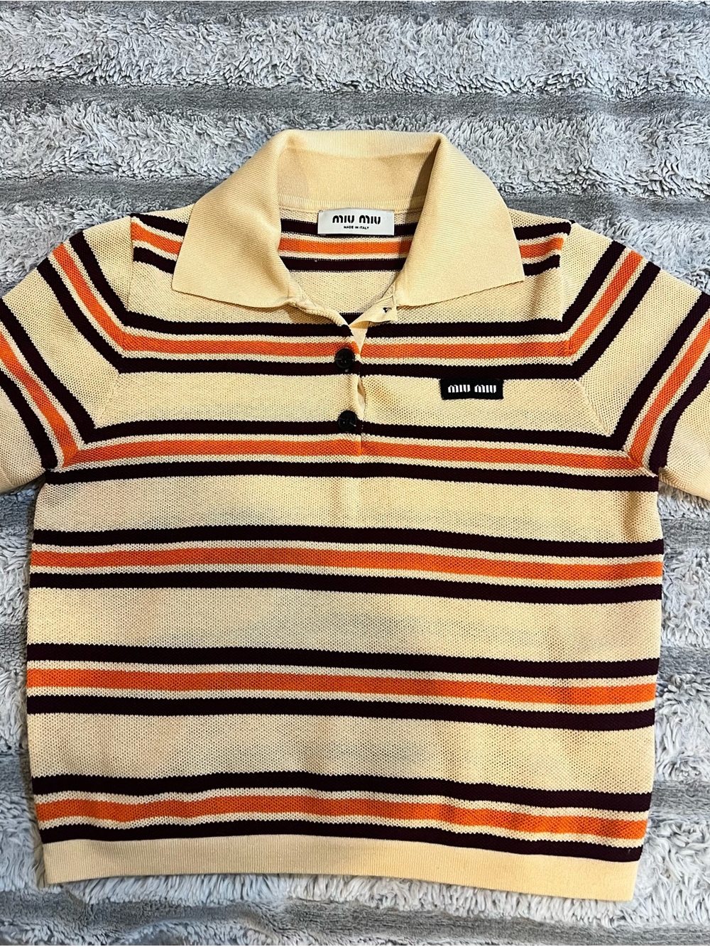 Miu Miu  Cream Striped Polo Top
